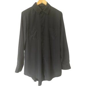 The Row Black Silk Button Down Shirt Size M Pleated Back Long Sleeves Semi-Sheer